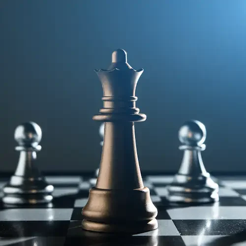Chess pieces arranged to represent strategic trademark planning